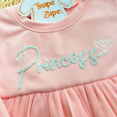 Vestido Manga Longa Princess com Tule - Rosa